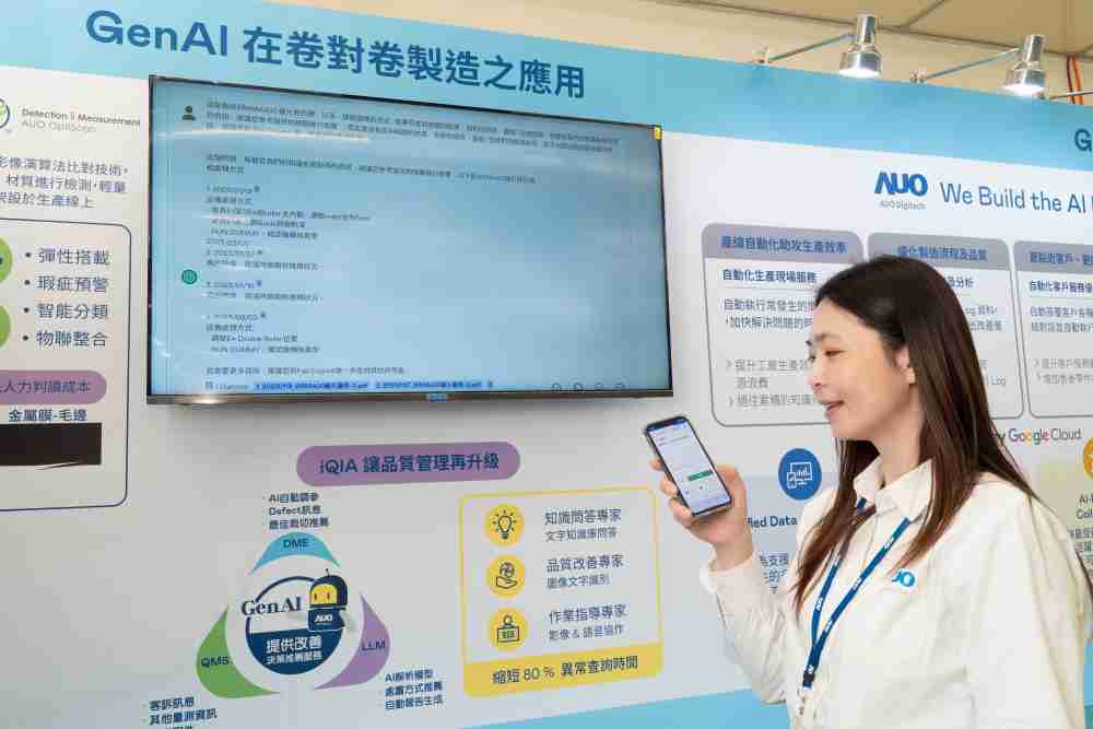 菠菜论坛数位积极发展数智化转型，，透过AI落地应用优化制造流程，，革新人力、、、生产效率与设备维护效益，，图为〝智能质量推升助手-iQIA〞（Intelligent quality improve assistant）应用情境，，，，协助质量管理再升级。。。。